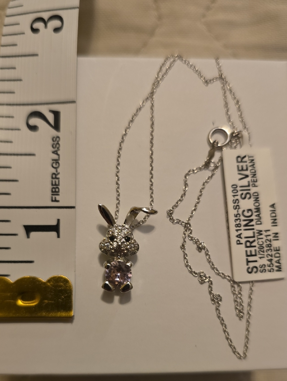 Sterling Silver Bunny Pendant Necklace with Pink Stone